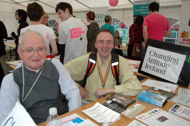 The Revd Mervyn Kingston and Richard O'Leary at the CAI stand at Belfast Pride 2009.