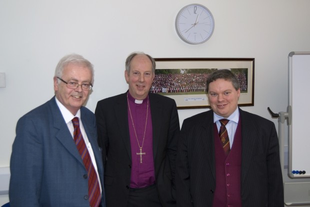 Bishop Ken Good (centre) with CAI Committee members Paul Rowlandson (left) and Gerry Lynch (right) at the Derry Diocesan Centre on 8th February 2011.