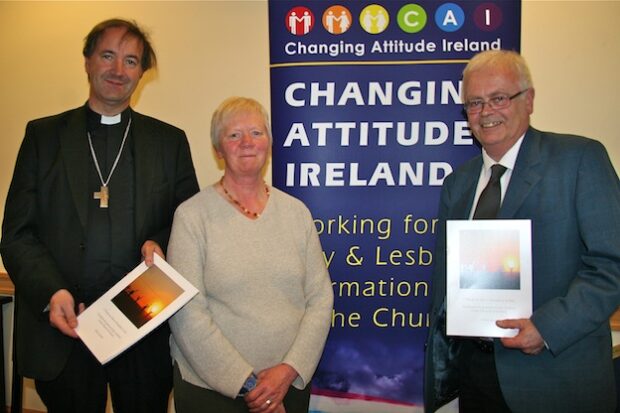 The Rt Revd Michael Burrows, Bishop of Cashel & Ossory (guest speaker), and Margaret and Paul Rowlandson (guest speaker) pictured at the launch of the new Changing Attitude Ireland publication, ‘I Think my Son or Daughter is Gay: Guidance for parents of gay children in the Church of Ireland’ by Gerry Lynch, at the Church of Ireland General Synod in Armagh. To view or download the resource, visit the ‘Key Resources’ section of this site.