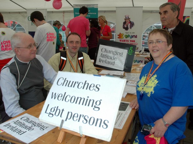 The Revd Mervyn Kingston, Richard O'Leary and Pam Tilson at the CAI stand at Belfast Pride 2009.