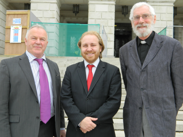 Meeting at Stormont with Steven Agnew MLA (centre) are the Revd Chris Hudson (left) and Canon Charles Kenny (right).