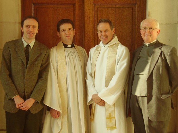 Pictured at the Chapel of Trinity College Dublin, where he preached at the Choral Eucharist, is Canon Giles Goddard, chair of Inclusive Church (2nd from right). Pictured with Canon Goddard are (left to right) Dr Richard O'Leary, the Revd Darren McCallig, Dean of Residence TCD and the Revd Mervyn Kingston. (Photo: TCD Chaplaincy)