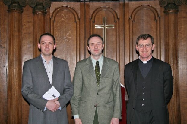 Dr Richard O'Leary (centre), co-founder of Changing Attitude Ireland, pictured at the memorial service for David Kato, former Ugandan Gay Rights Activist, in Trinity College Chapel, with Colin McCormick and the Revd Canon Mark Gardner, Vicar, St Patrick's Cathedral Group of Parishes. Dr O'Leary gave the address at the service.